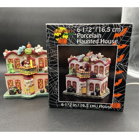 Halloween Harvest Spooky Lighted Porcelain House Haunted Theater - Picture 2 of 14
